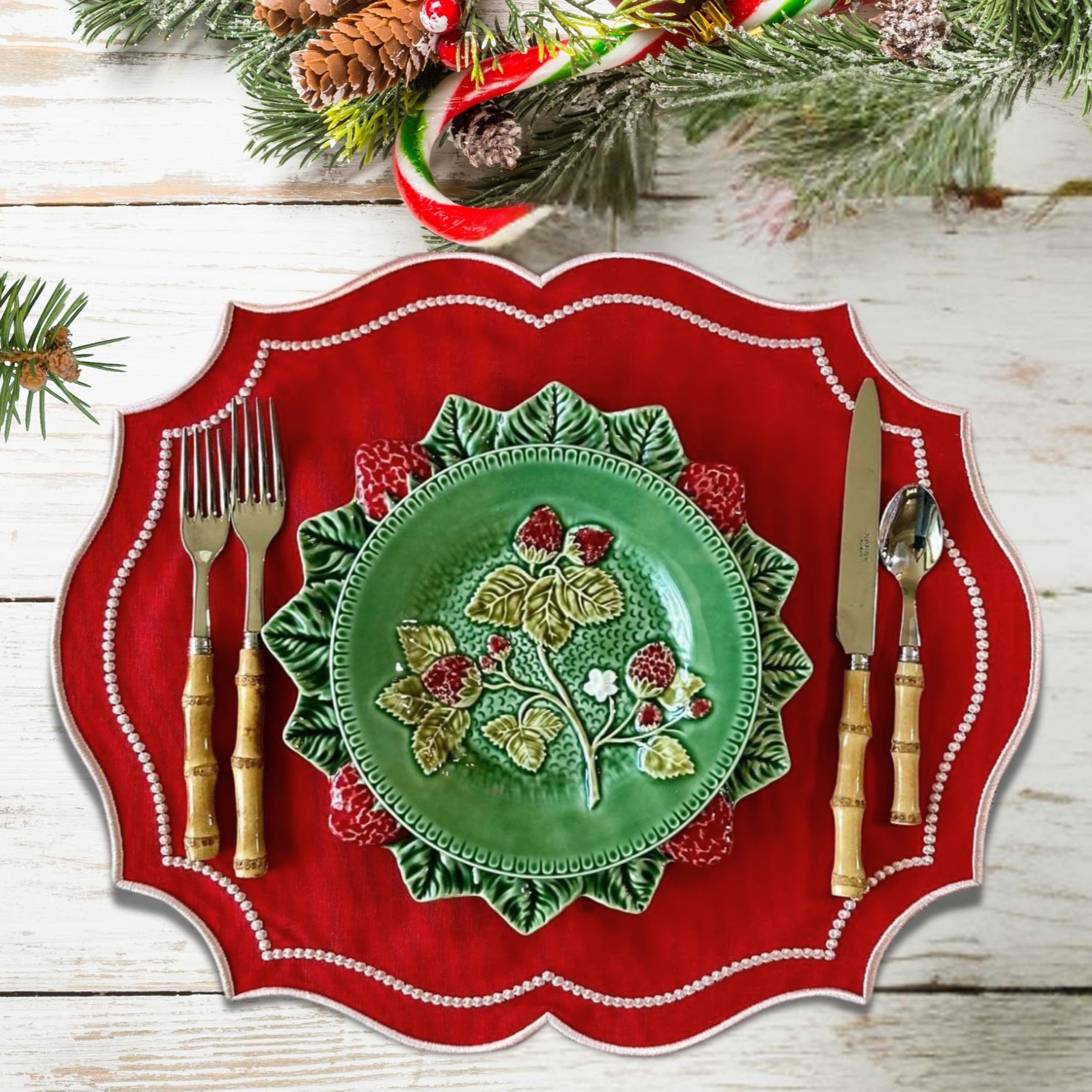 CRIMSON RED OVAL FABRIC PLACEMAT (Set Of 4)