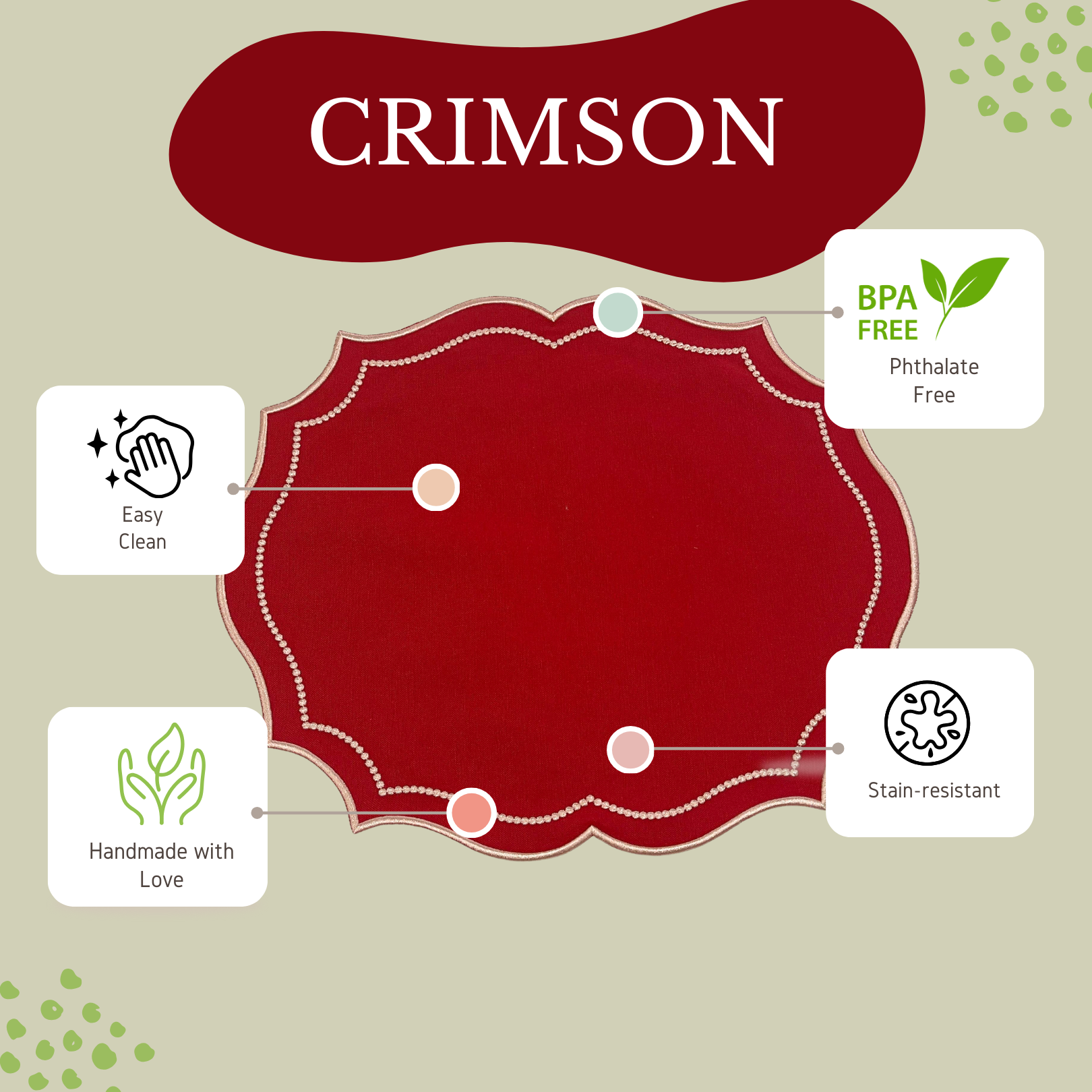 CRIMSON RED OVAL FABRIC PLACEMAT (Set Of 4)