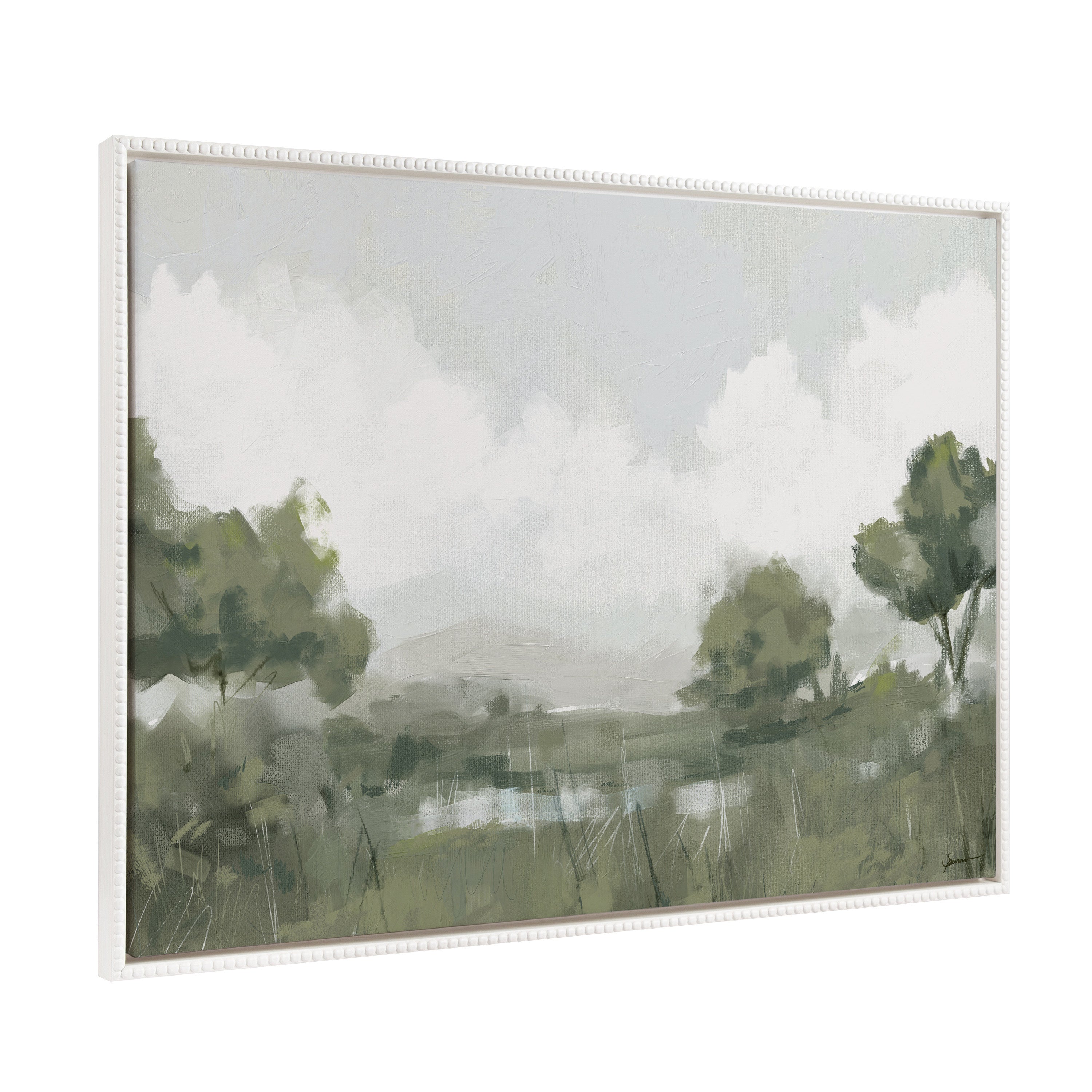 Sylvie Beaded Shades of Olive Framed Canvas by Mary Sparrow