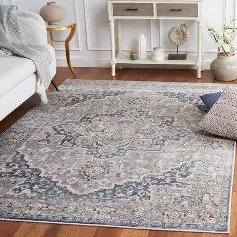 Cosmopolitan Polyester Rug in Cream and Blue - The Mayfair Hall