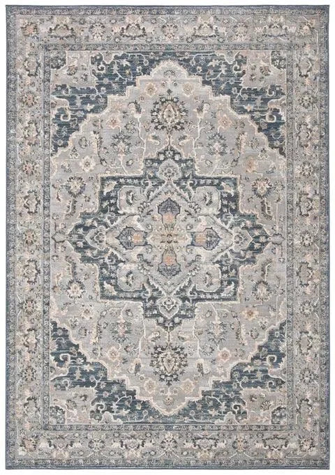 Cosmopolitan Polyester Rug in Cream and Blue - The Mayfair Hall
