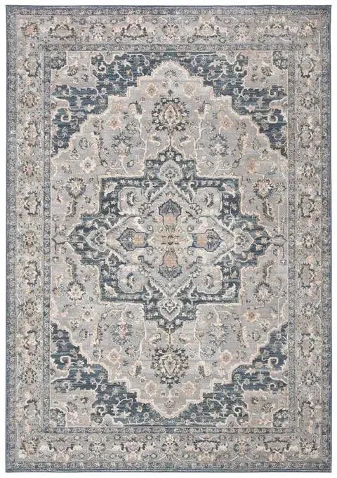 Cosmopolitan Polyester Rug in Cream and Blue - The Mayfair Hall