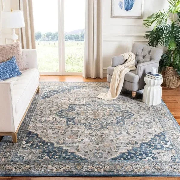 Cosmopolitan Polyester Rug in Cream and Blue - The Mayfair Hall