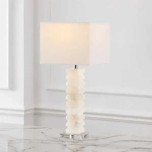 Anita Alabaster Table Lamp in White with Crystal Pedestal Base - The Mayfair Hall