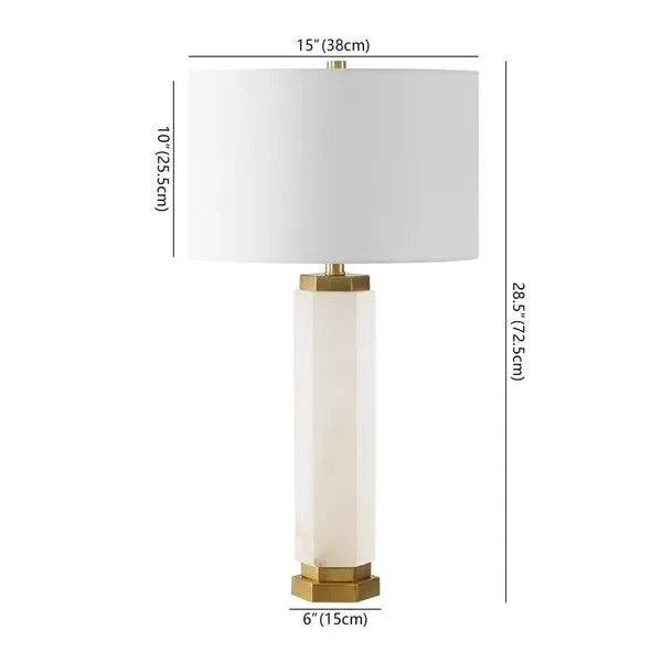 Lynsey Alabaster Table Lamp in White with Gold Metal Details - The Mayfair Hall