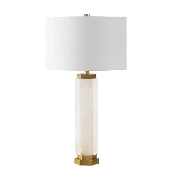 Lynsey Alabaster Table Lamp in White with Gold Metal Details - The Mayfair Hall
