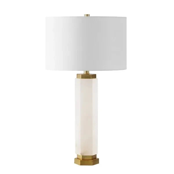Lynsey Alabaster Table Lamp in White with Gold Metal Details - The Mayfair Hall