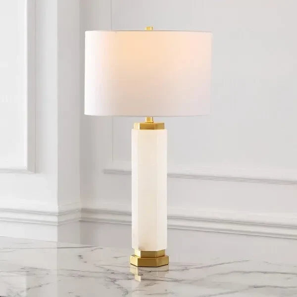 Lynsey Alabaster Table Lamp in White with Gold Metal Details - The Mayfair Hall