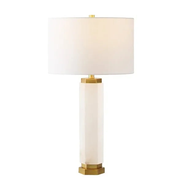 Lynsey Alabaster Table Lamp in White with Gold Metal Details - The Mayfair Hall