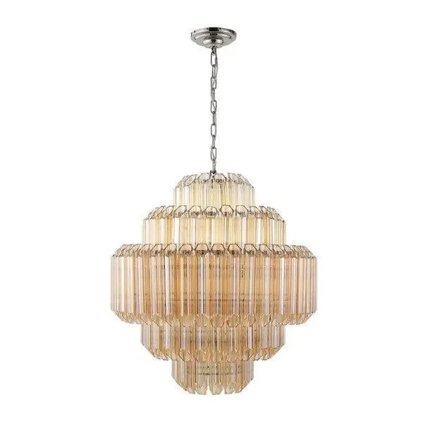Safavieh Adaline Glass Chandelier in Nickel with Layered Slender Tubes