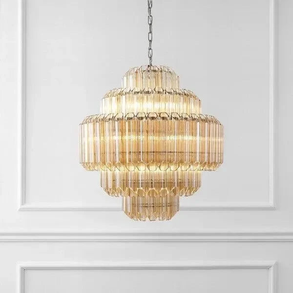 Safavieh Adaline Glass Chandelier in Nickel with Layered Slender Tubes