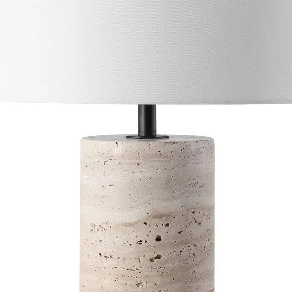 Rynetta Travertine Table Lamp in White with Dimmer Switch - The Mayfair Hall