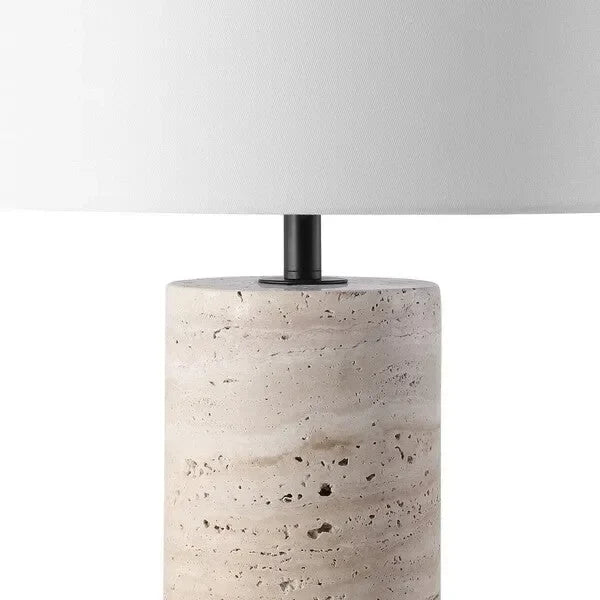Rynetta Travertine Table Lamp in White with Dimmer Switch - The Mayfair Hall