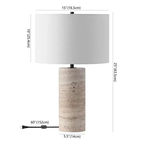 Rynetta Travertine Table Lamp in White with Dimmer Switch - The Mayfair Hall