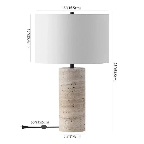 Rynetta Travertine Table Lamp in White with Dimmer Switch - The Mayfair Hall