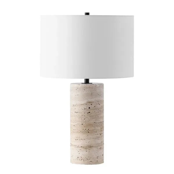 Rynetta Travertine Table Lamp in White with Dimmer Switch - The Mayfair Hall