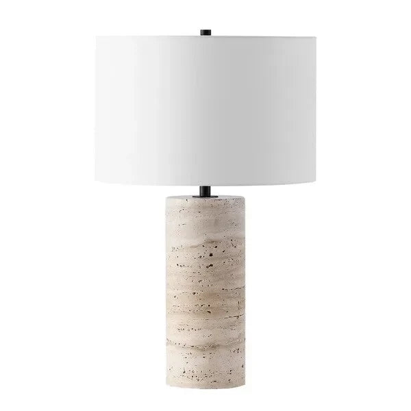 Rynetta Travertine Table Lamp in White with Dimmer Switch - The Mayfair Hall