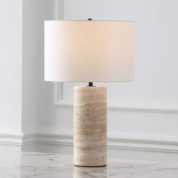 Rynetta Travertine Table Lamp in White with Dimmer Switch - The Mayfair Hall