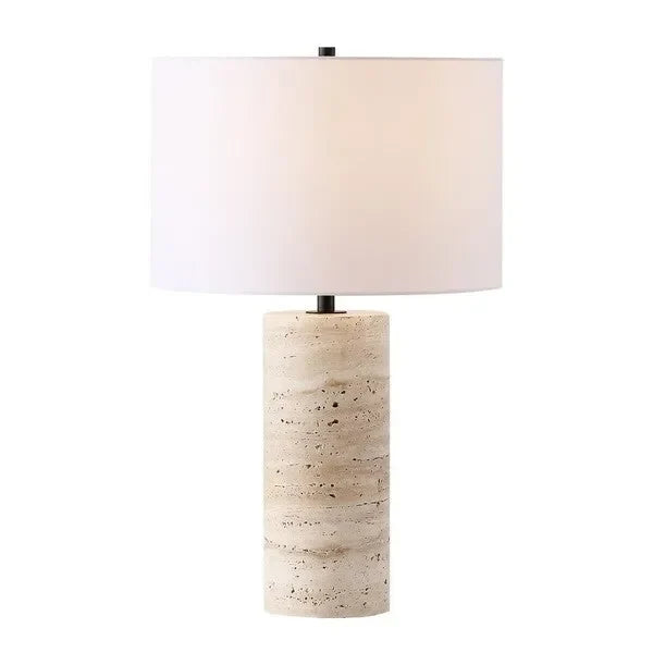 Rynetta Travertine Table Lamp in White with Dimmer Switch - The Mayfair Hall