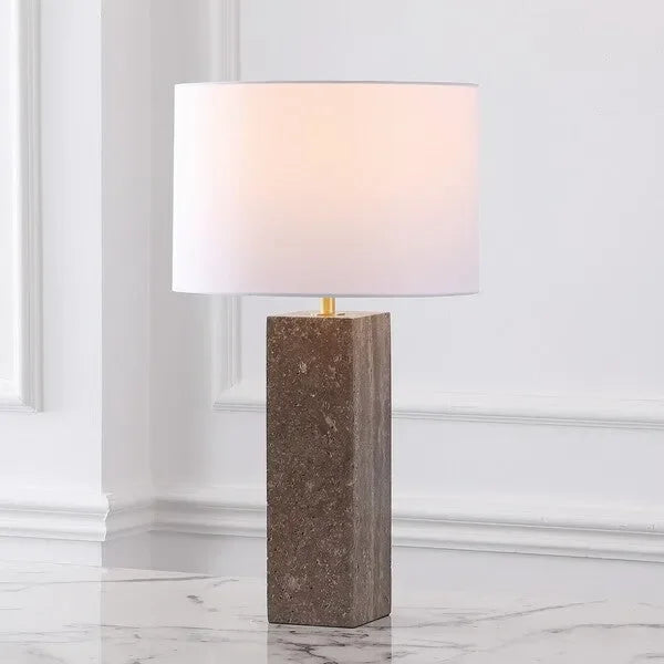 Feliciano Travertine Table Lamp in White with Dimmer Switch - The Mayfair Hall