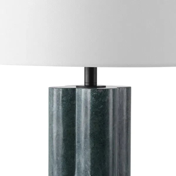 Tolliver Marble Table Lamp in Dark Green/White with Linen Shade - The Mayfair Hall