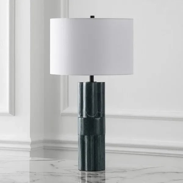 Tolliver Marble Table Lamp in Dark Green/White with Linen Shade - The Mayfair Hall