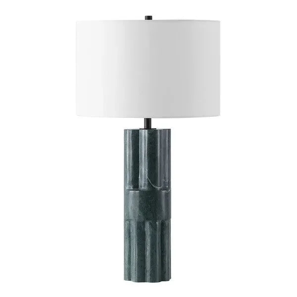 Tolliver Marble Table Lamp in Dark Green/White with Linen Shade - The Mayfair Hall