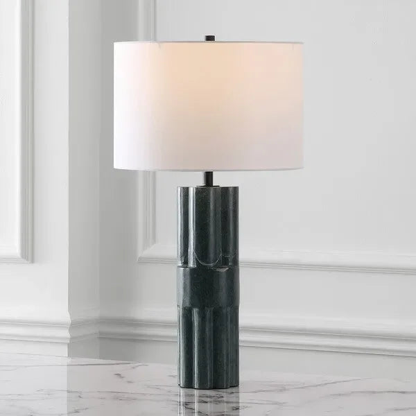 Tolliver Marble Table Lamp in Dark Green/White with Linen Shade - The Mayfair Hall