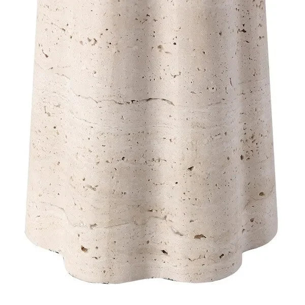 Naveen Travertine Table Lamp in White with Linen Shade - The Mayfair Hall