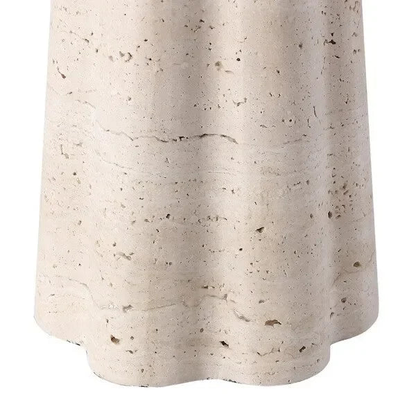 Naveen Travertine Table Lamp in White with Linen Shade - The Mayfair Hall