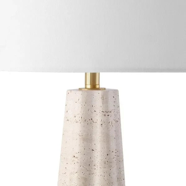 Naveen Travertine Table Lamp in White with Linen Shade - The Mayfair Hall