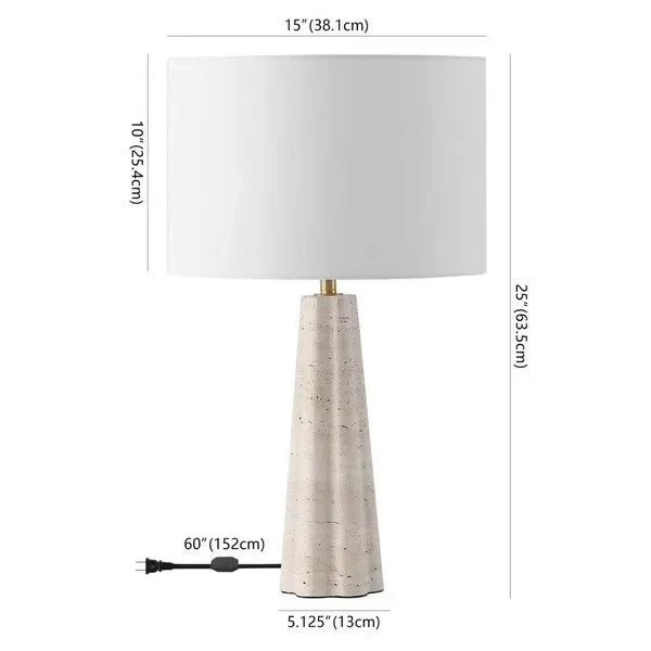Naveen Travertine Table Lamp in White with Linen Shade - The Mayfair Hall