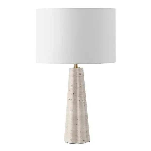 Naveen Travertine Table Lamp in White with Linen Shade - The Mayfair Hall