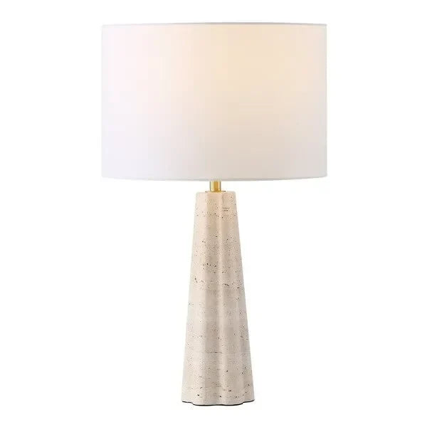 Naveen Travertine Table Lamp in White with Linen Shade - The Mayfair Hall