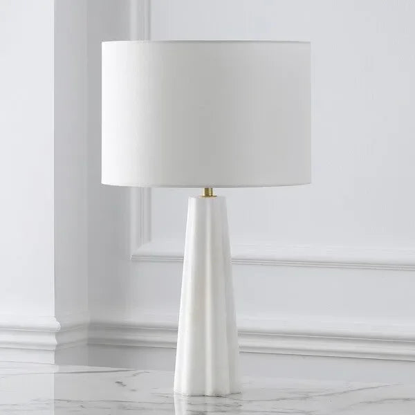 Rynetta Travertine Table Lamp in White with Dimmer Switch - The Mayfair Hall
