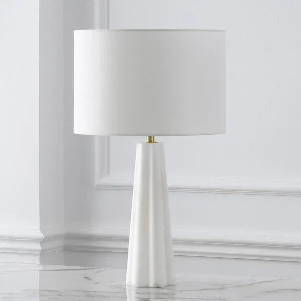 Rynetta Travertine Table Lamp in White with Dimmer Switch - The Mayfair Hall