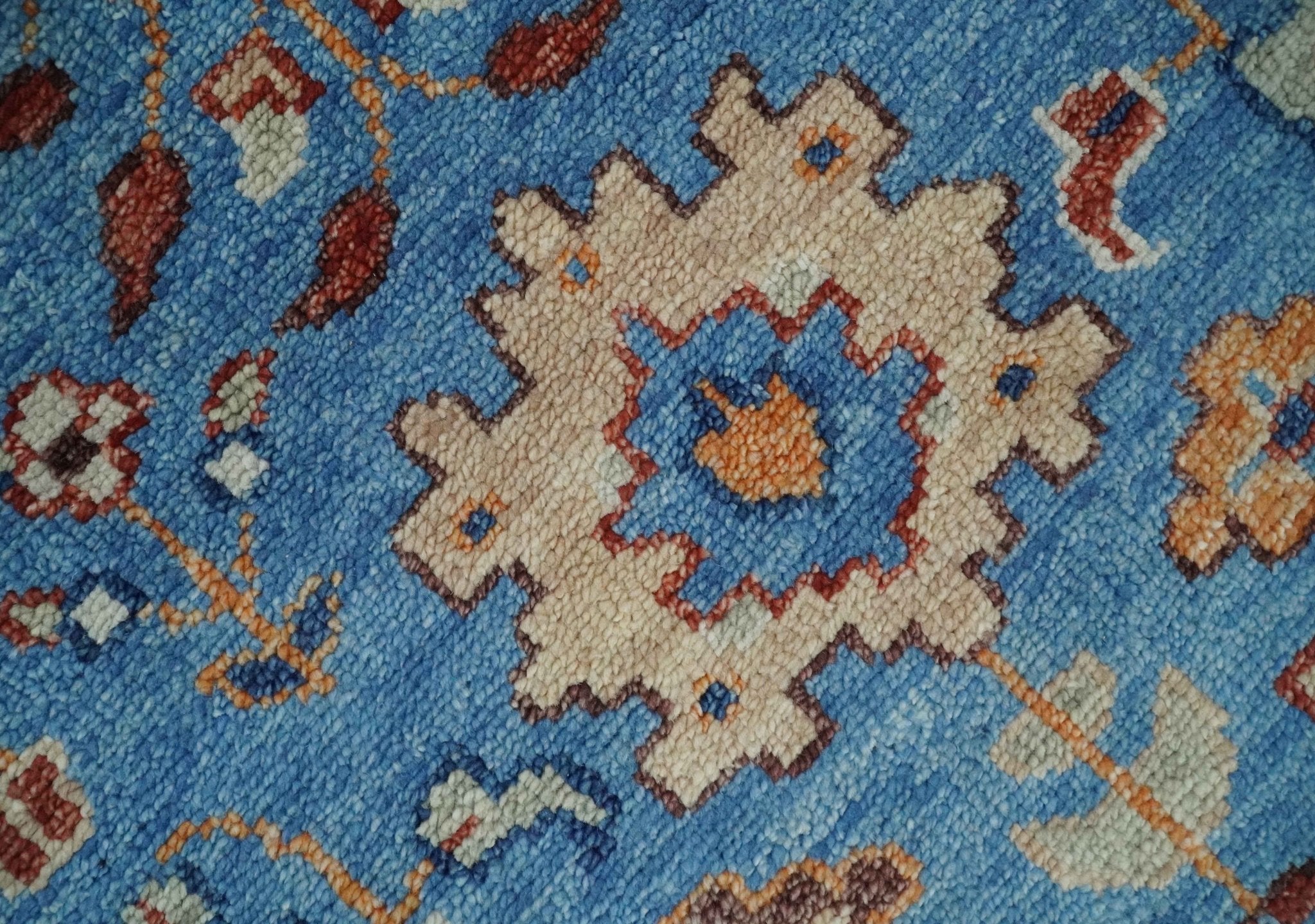 Custom made 11x16.6 Wool Traditional Blue and Ivory Vibrant Colorful Hand knotted Oushak Area Rug | TRD2741 - The Rug Decor