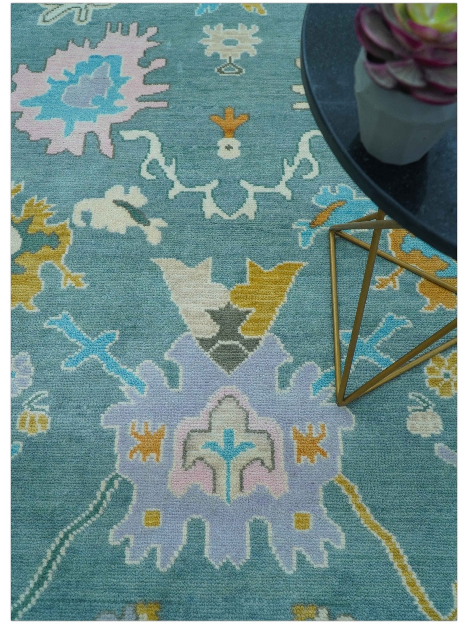 Custom Made Antique Blue Traditional Oushak Design Hand Knotted Wool Area Rug