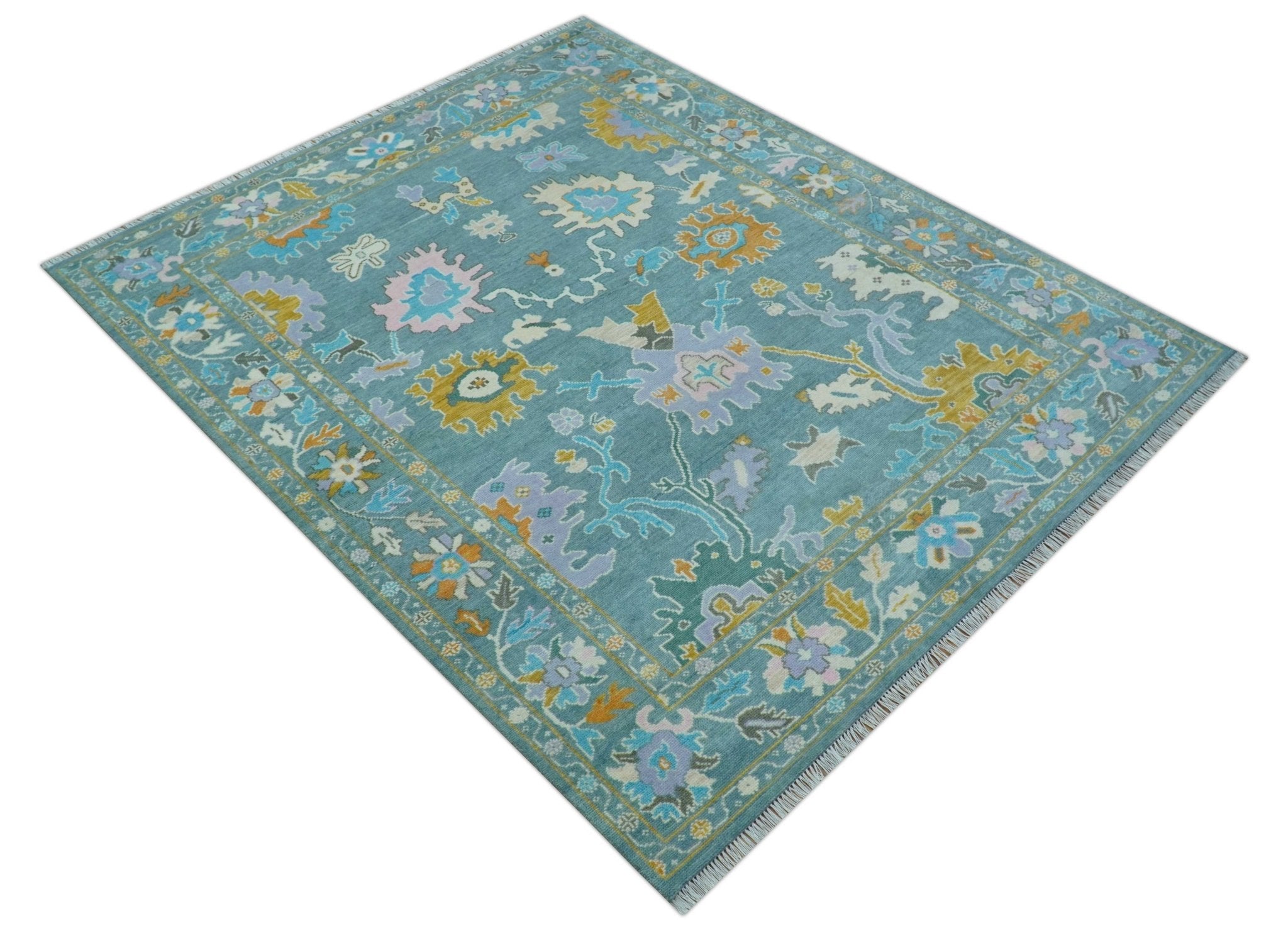 Custom Made Antique Blue Traditional Oushak Design Hand Knotted Wool Area Rug