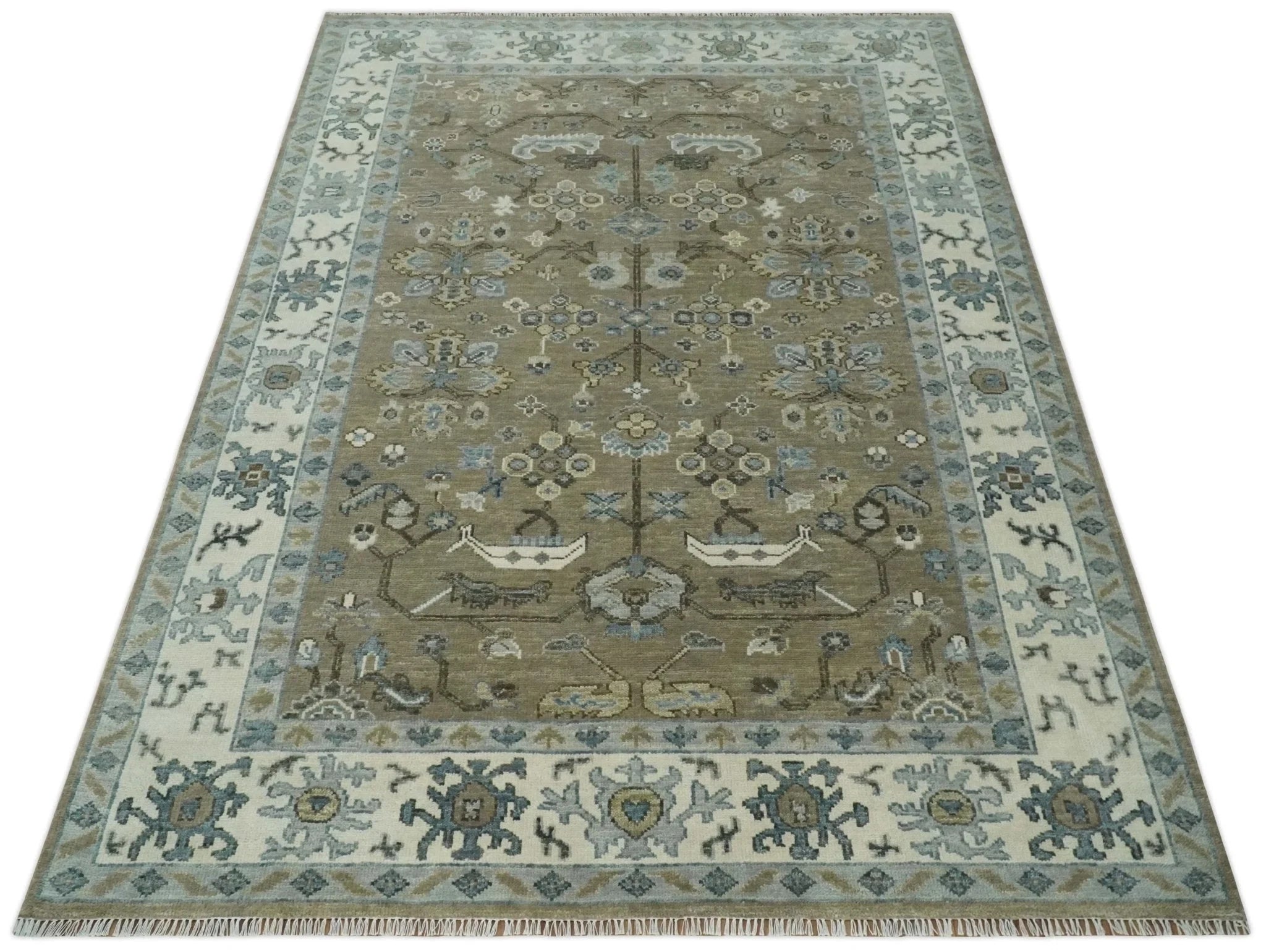 Custom Made Antique look Hand Knotted Beige, Ivory and Silver Oriental Oushak Multi Size Traditional Wool Area Rug - The Rug Decor