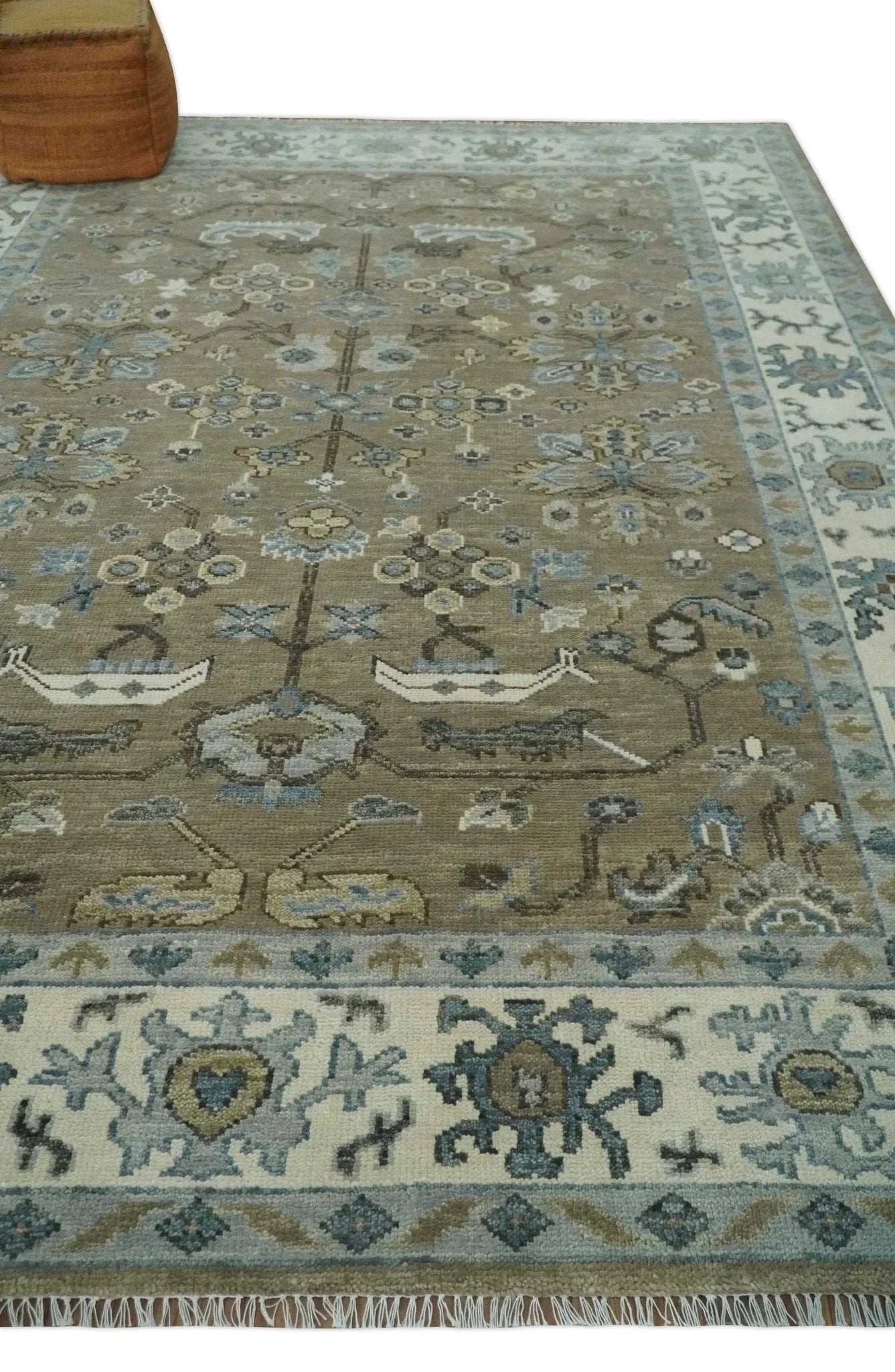Custom Made Antique look Hand Knotted Beige, Ivory and Silver Oriental Oushak Multi Size Traditional Wool Area Rug - The Rug Decor