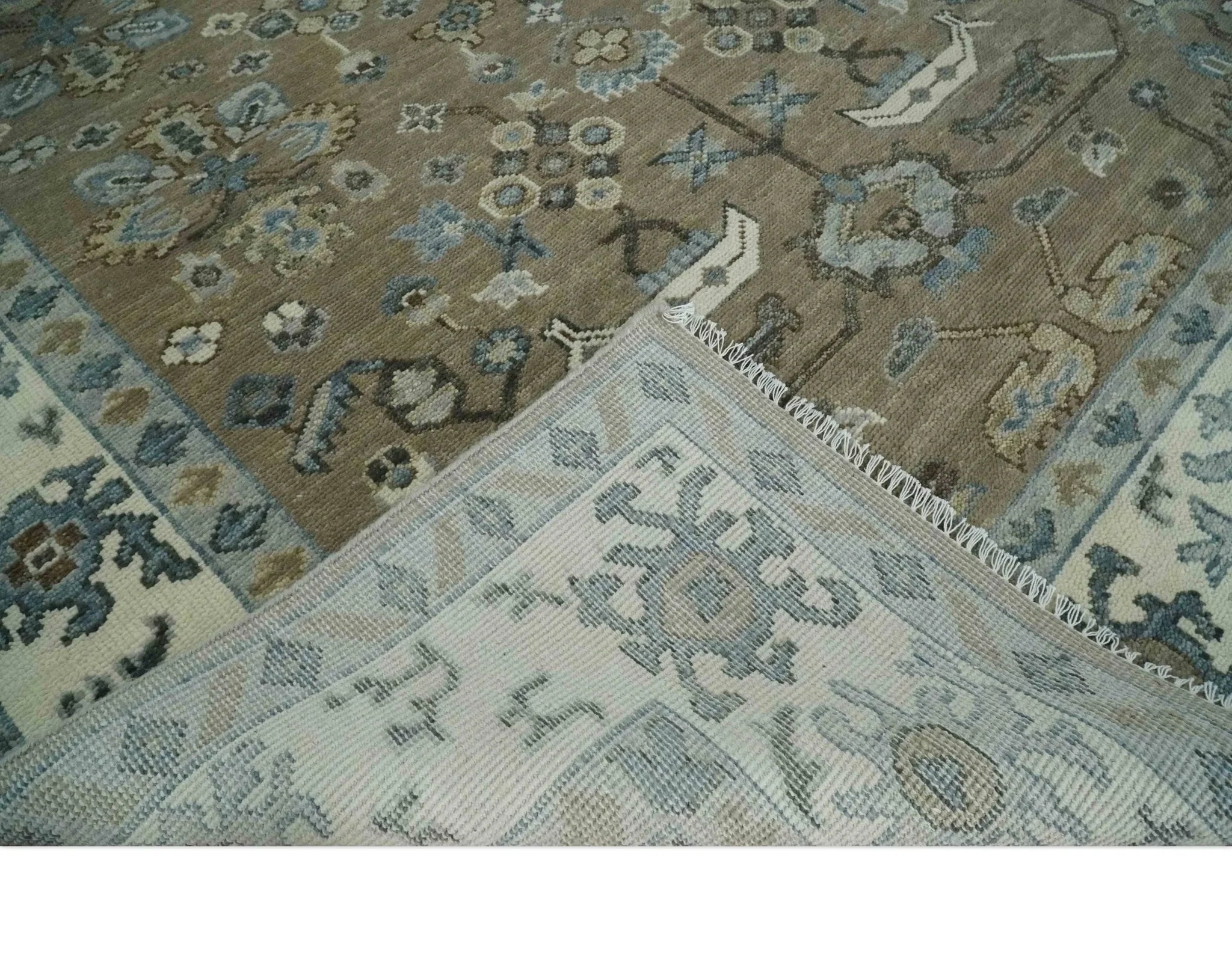 Custom Made Antique look Hand Knotted Beige, Ivory and Silver Oriental Oushak Multi Size Traditional Wool Area Rug - The Rug Decor