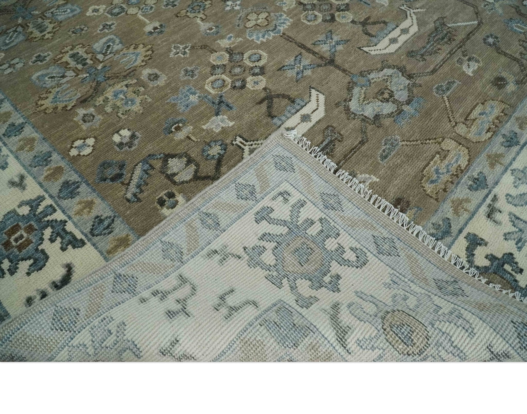 Custom Made Antique look Hand Knotted Beige, Ivory and Silver Oriental Oushak Multi Size Traditional Wool Area Rug