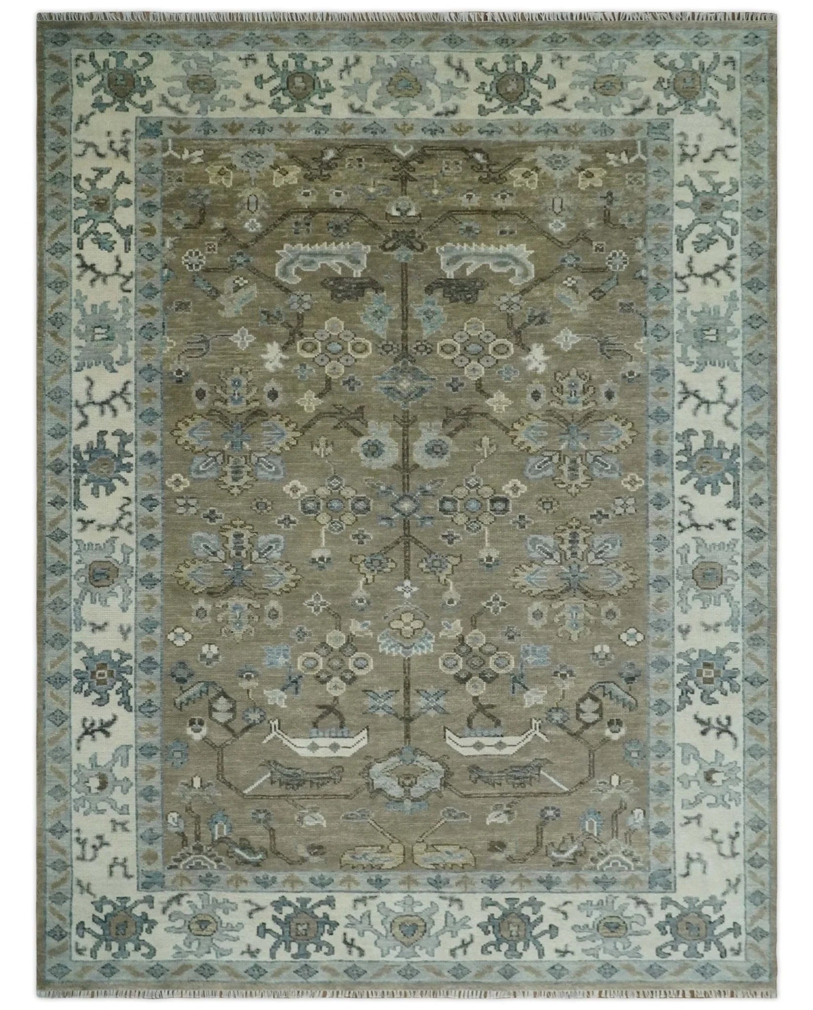 Custom Made Antique look Hand Knotted Beige, Ivory and Silver Oriental Oushak Multi Size Traditional Wool Area Rug - The Rug Decor