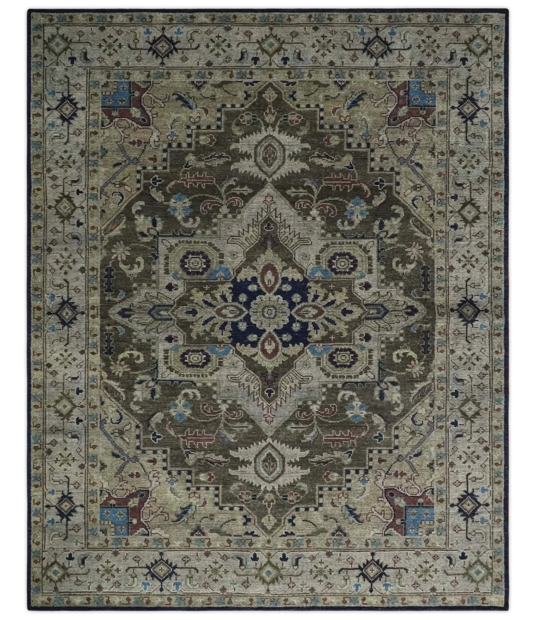 Custom Made Antique Style Brown, Beige and Blue Traditional wool Area Rug - The Rug Decor