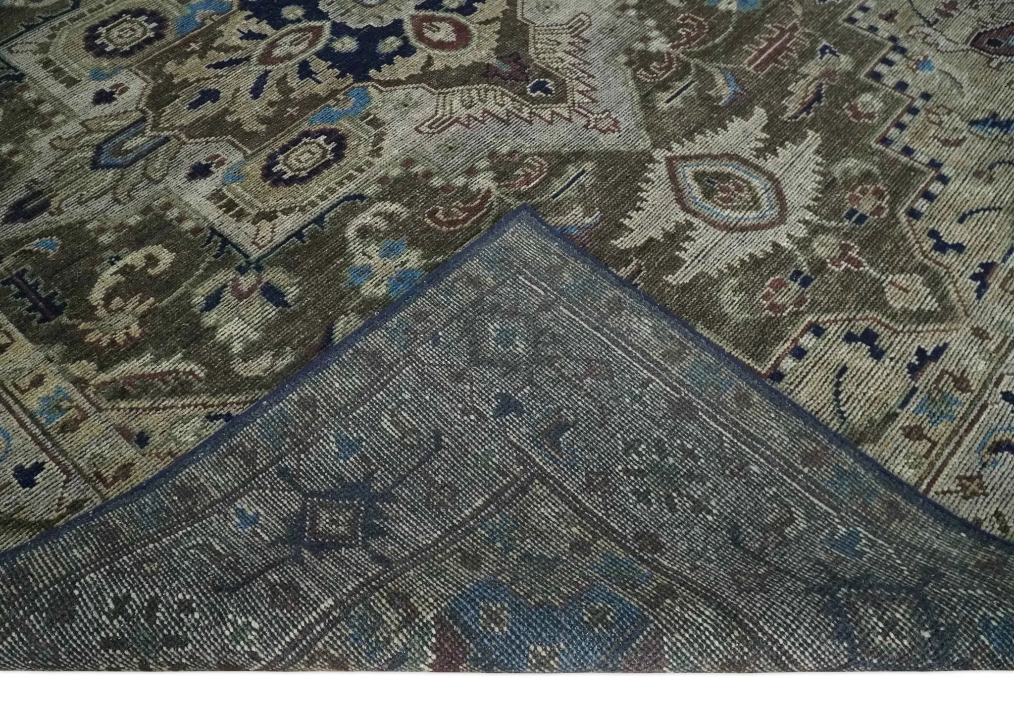 Custom Made Antique Style Brown, Beige and Blue Traditional wool Area Rug - The Rug Decor