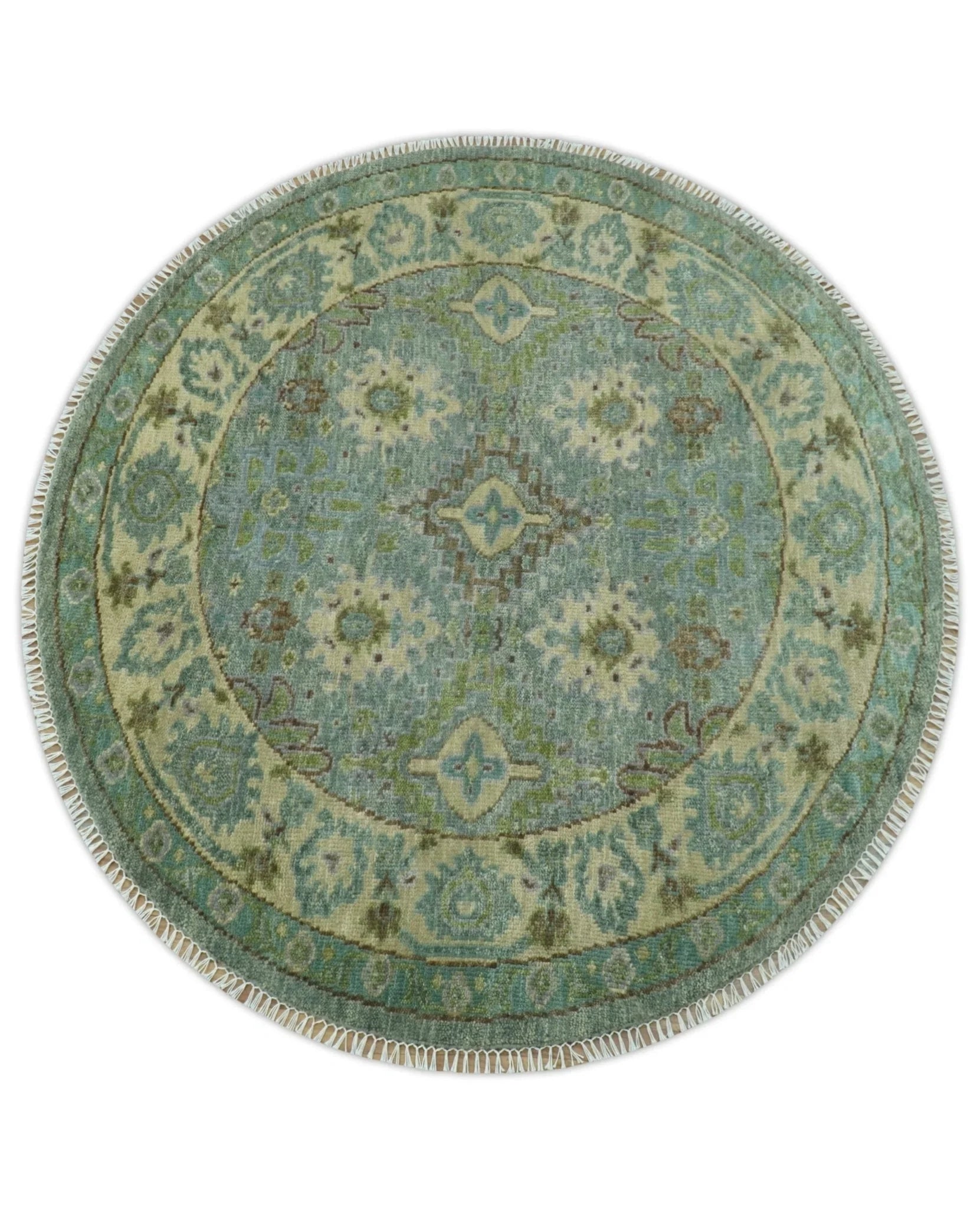 Custom Made Antique Style Green and Silver Hand knotted Traditional Oriental Oushak wool Area Rug - The Rug Decor