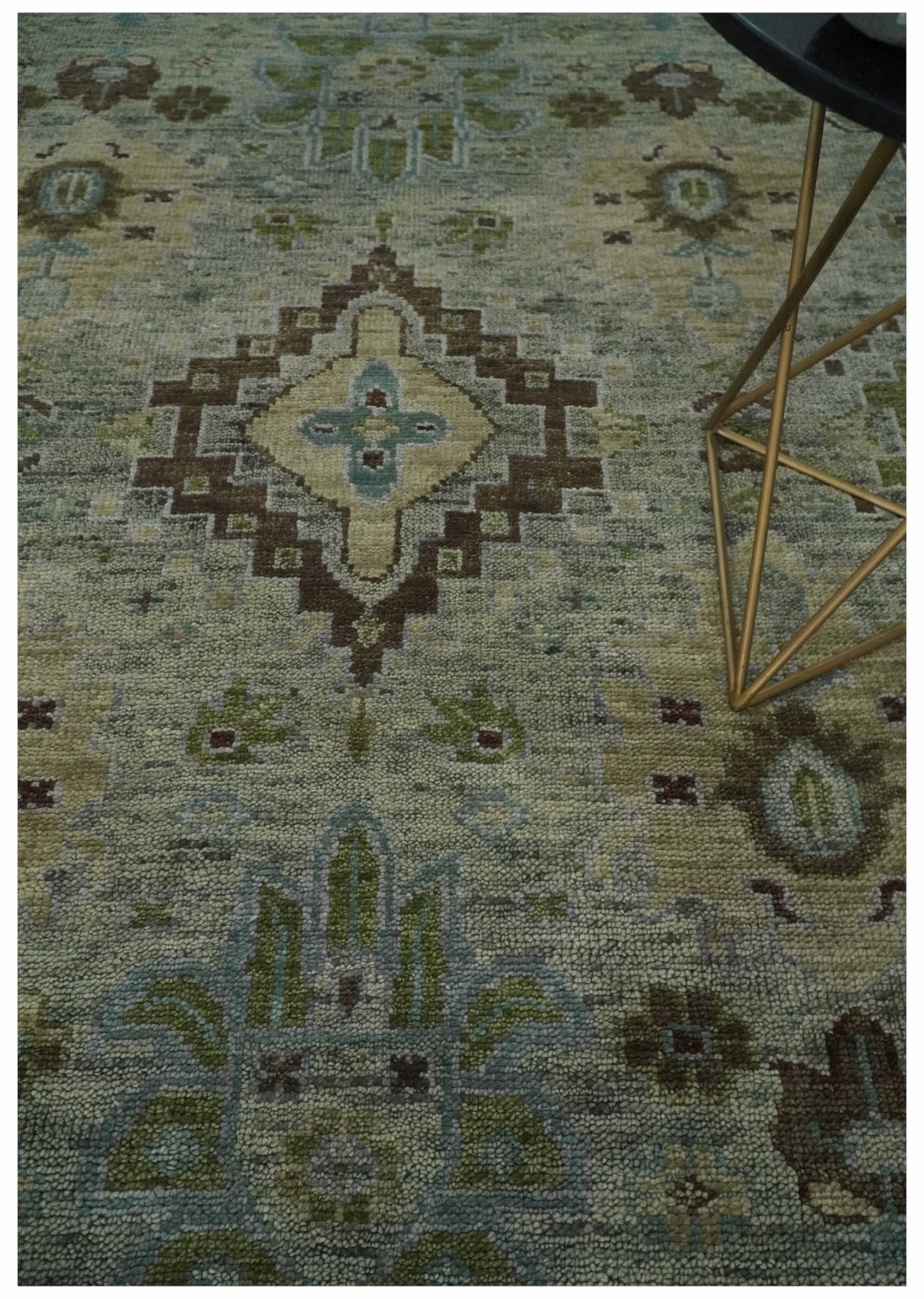 Custom Made Antique Style Green and Silver Hand knotted Traditional Oriental Oushak wool Area Rug - The Rug Decor