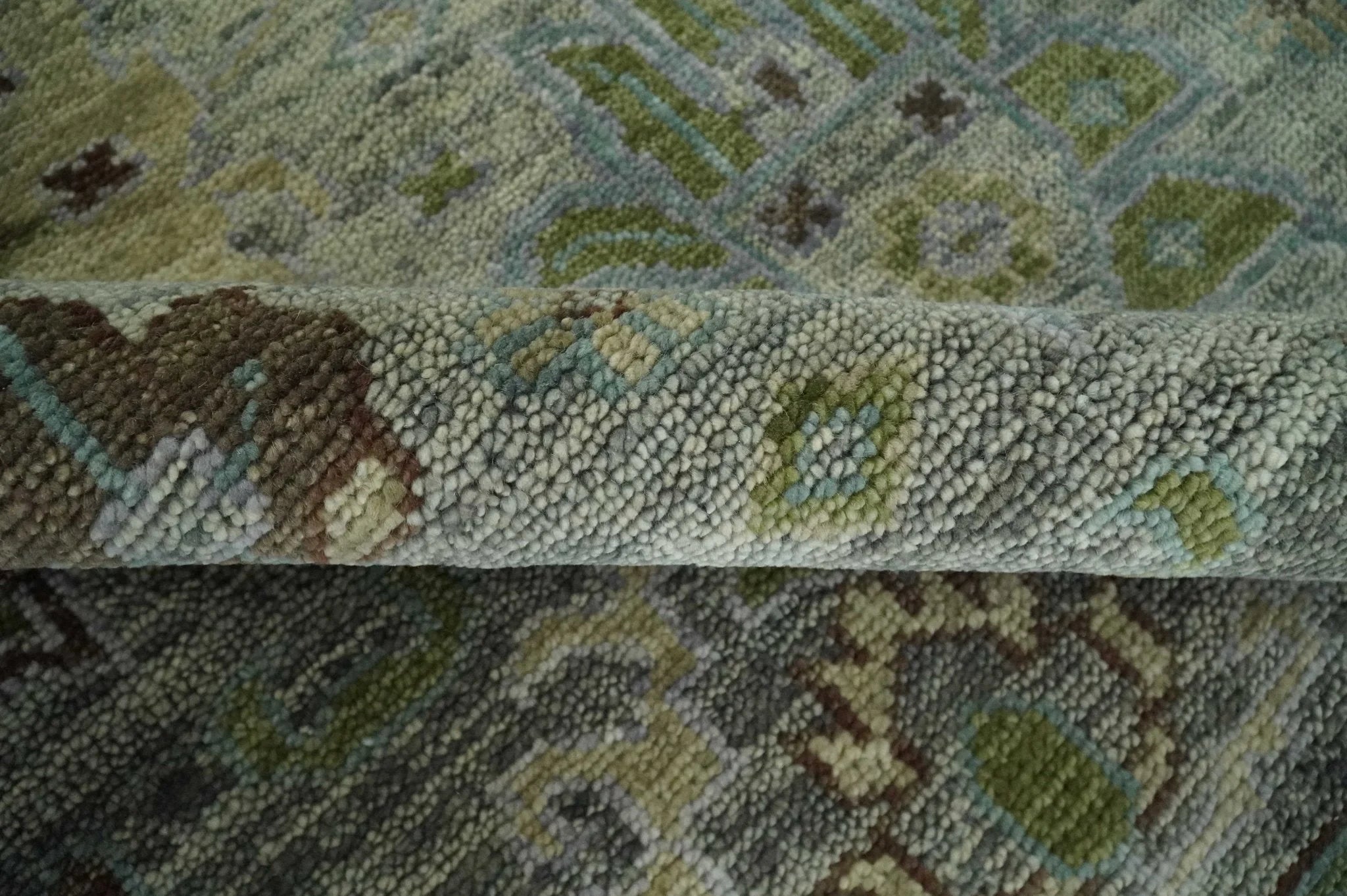 Custom Made Antique Style Green and Silver Hand knotted Traditional Oriental Oushak wool Area Rug - The Rug Decor