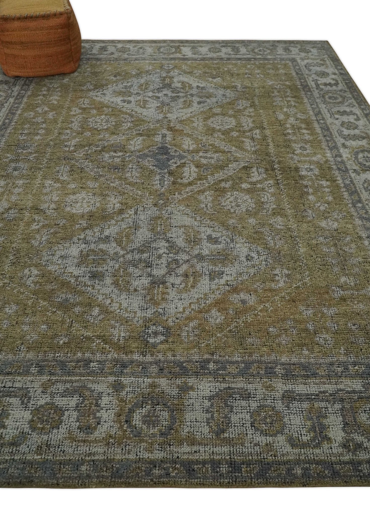 Custom Made Antique Style Hand Knotted Olive, Silver and Charcoal Traditional Wool Area Rug - The Rug Decor